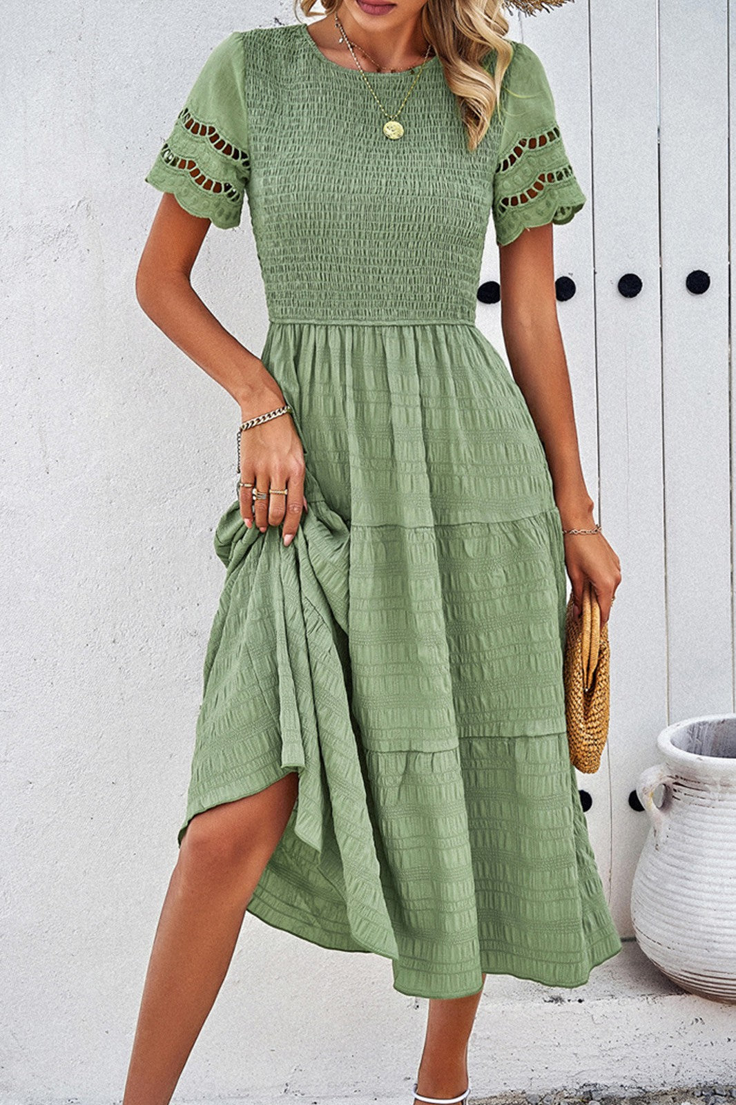 Sage green lace fashion dress