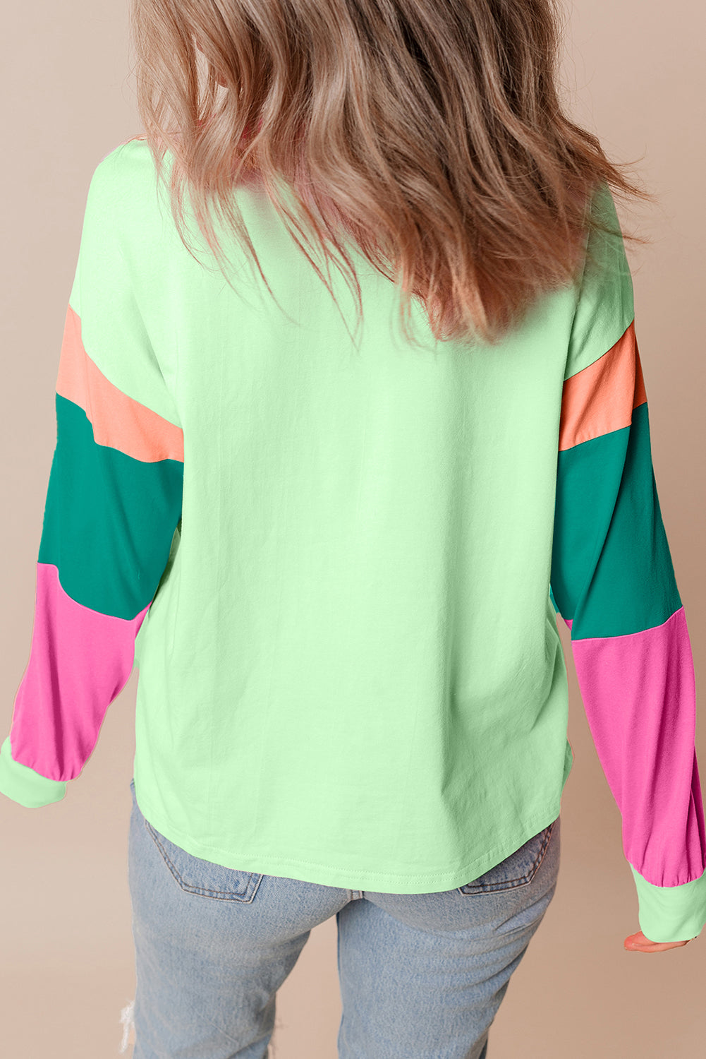 Spring Colorblock Patchwork Long Sleeve Loose Top
