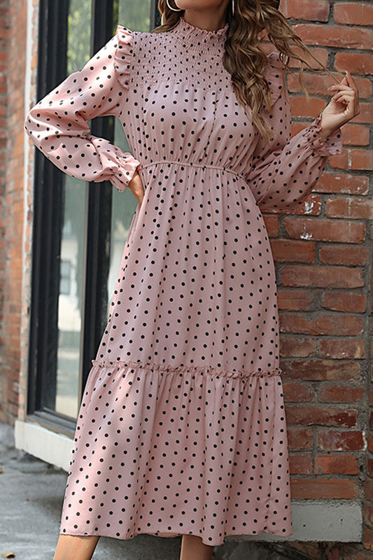 Polka Dot Ruffle Long Sleeve Dress