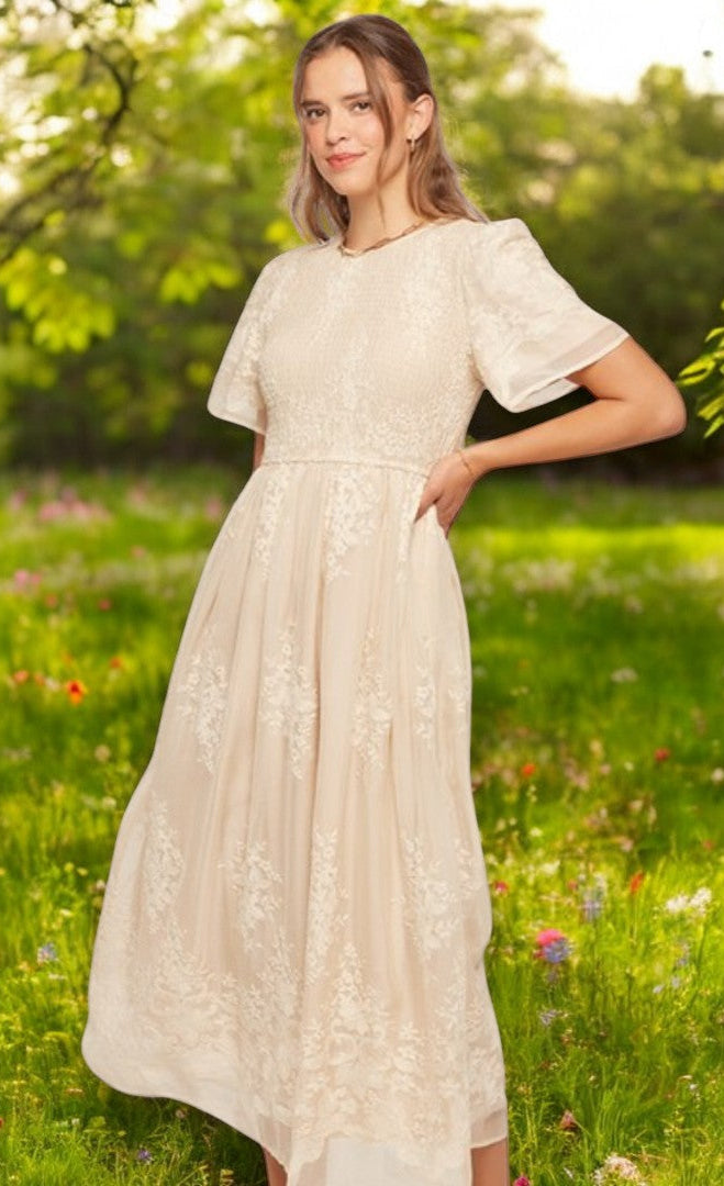 Embroidered Spring Dress - Champaign