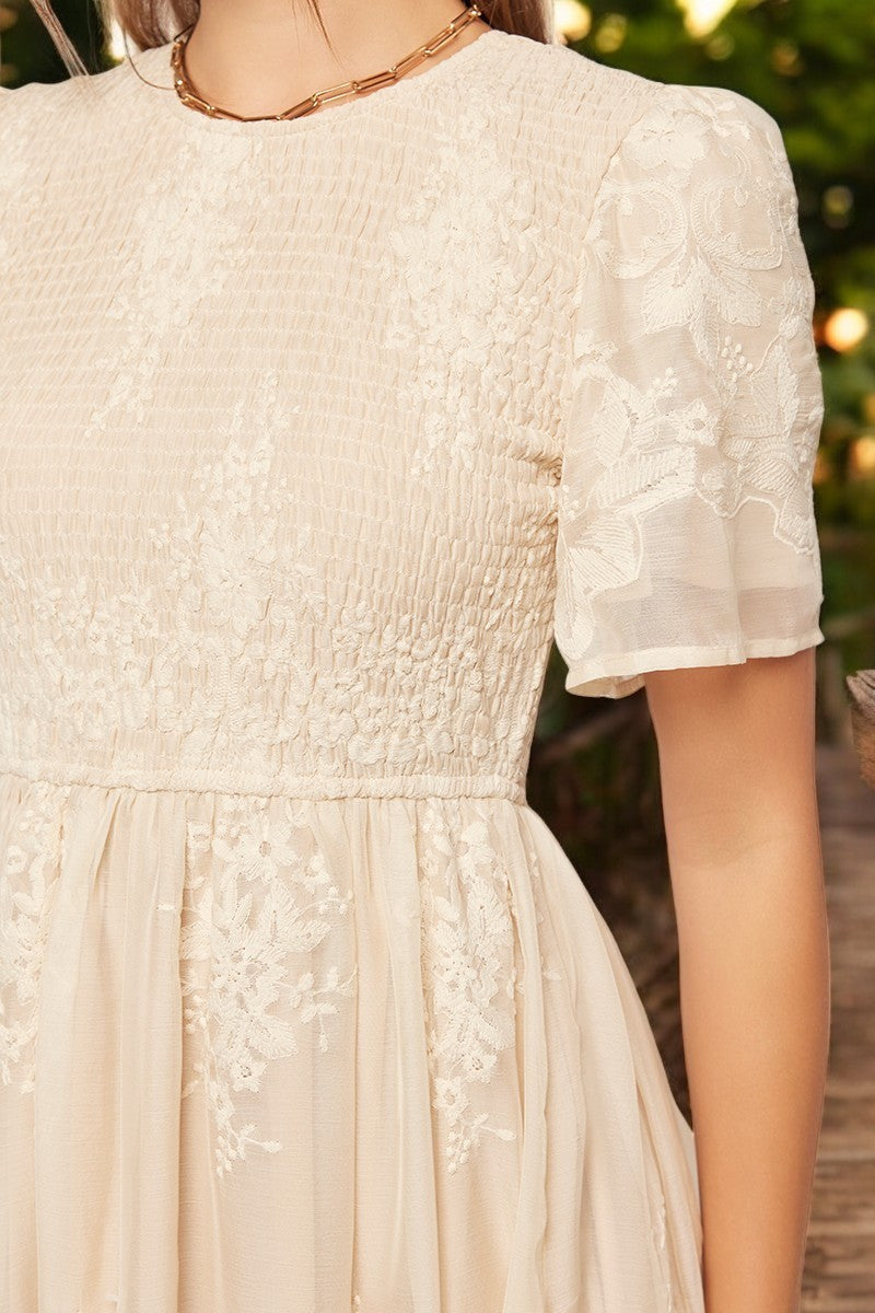 Embroidered Spring Dress - Champaign