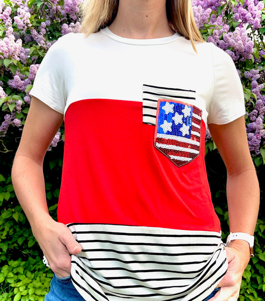 Patriotic Sequin Pocket Top