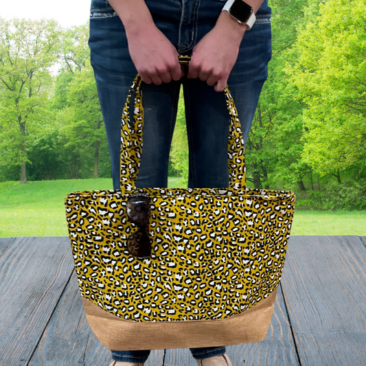 Mustard Cheetah Print Canvas Tote Bag